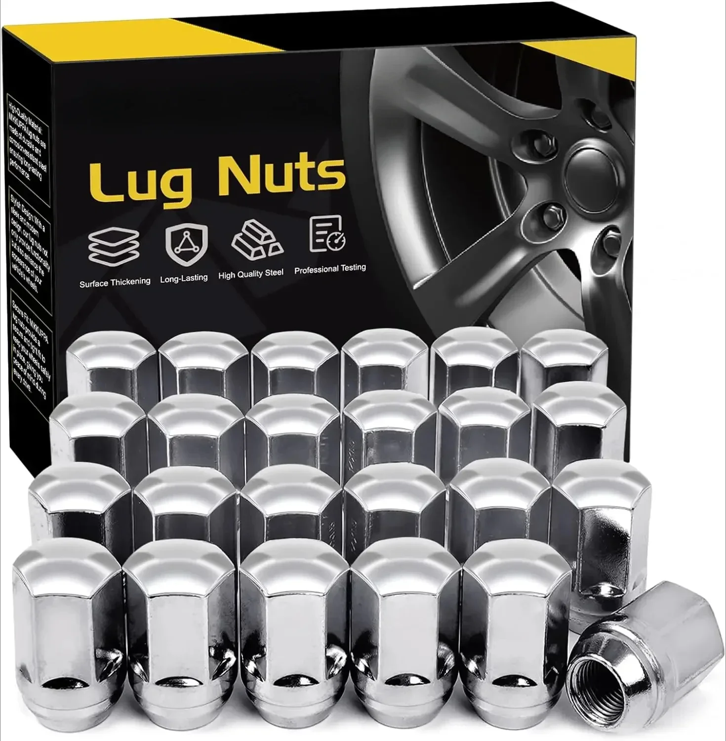 24pcs M14x1.5 Lug Nuts - One-Piece Chrome OEM Factory Style Large Acorn Seat Lug Nuts 7/8