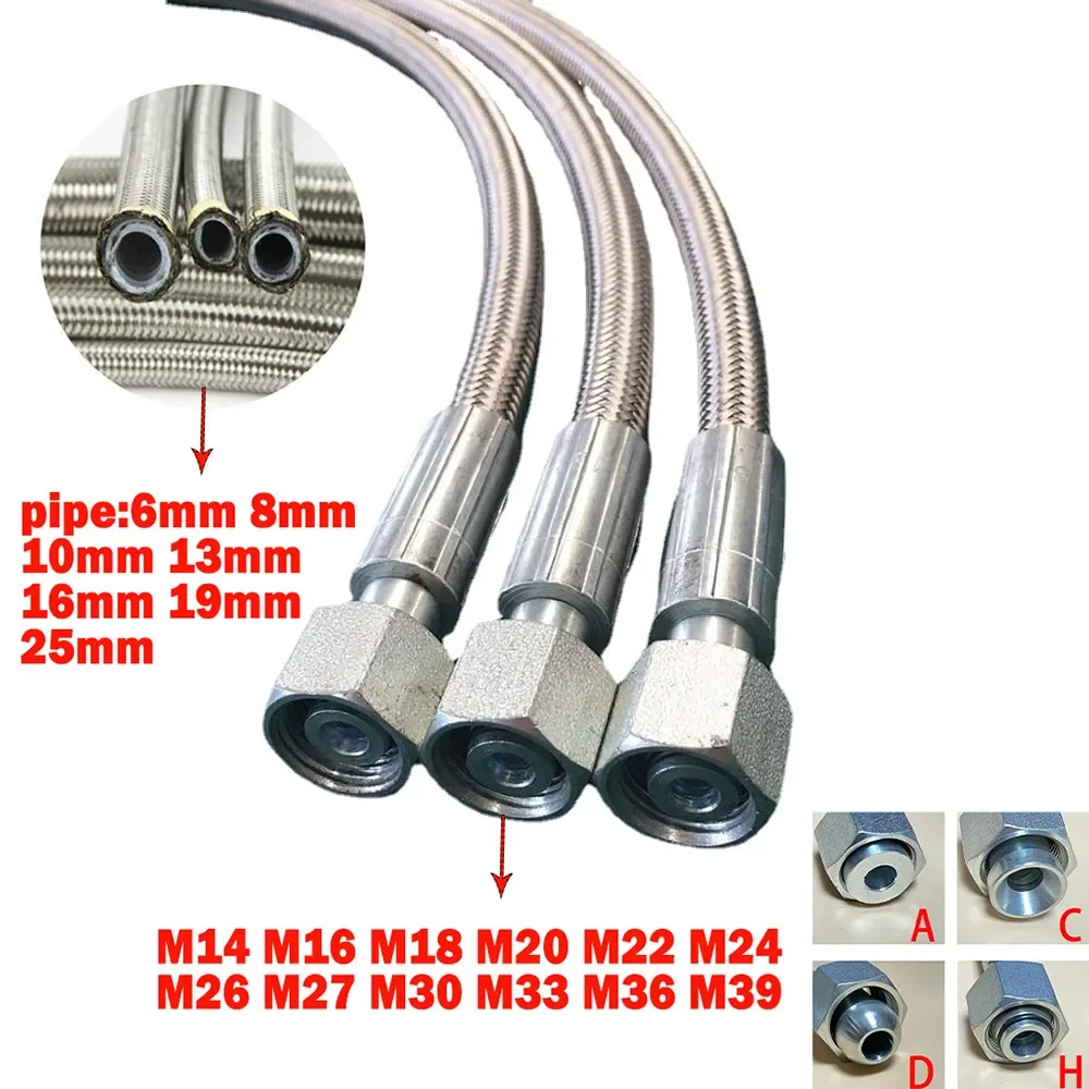 PTFE High Temperature Corrosion Resistant Hose Turbine Oil Feed Pipe Universal Metric Threaded Stainless Steel Braided Pipe