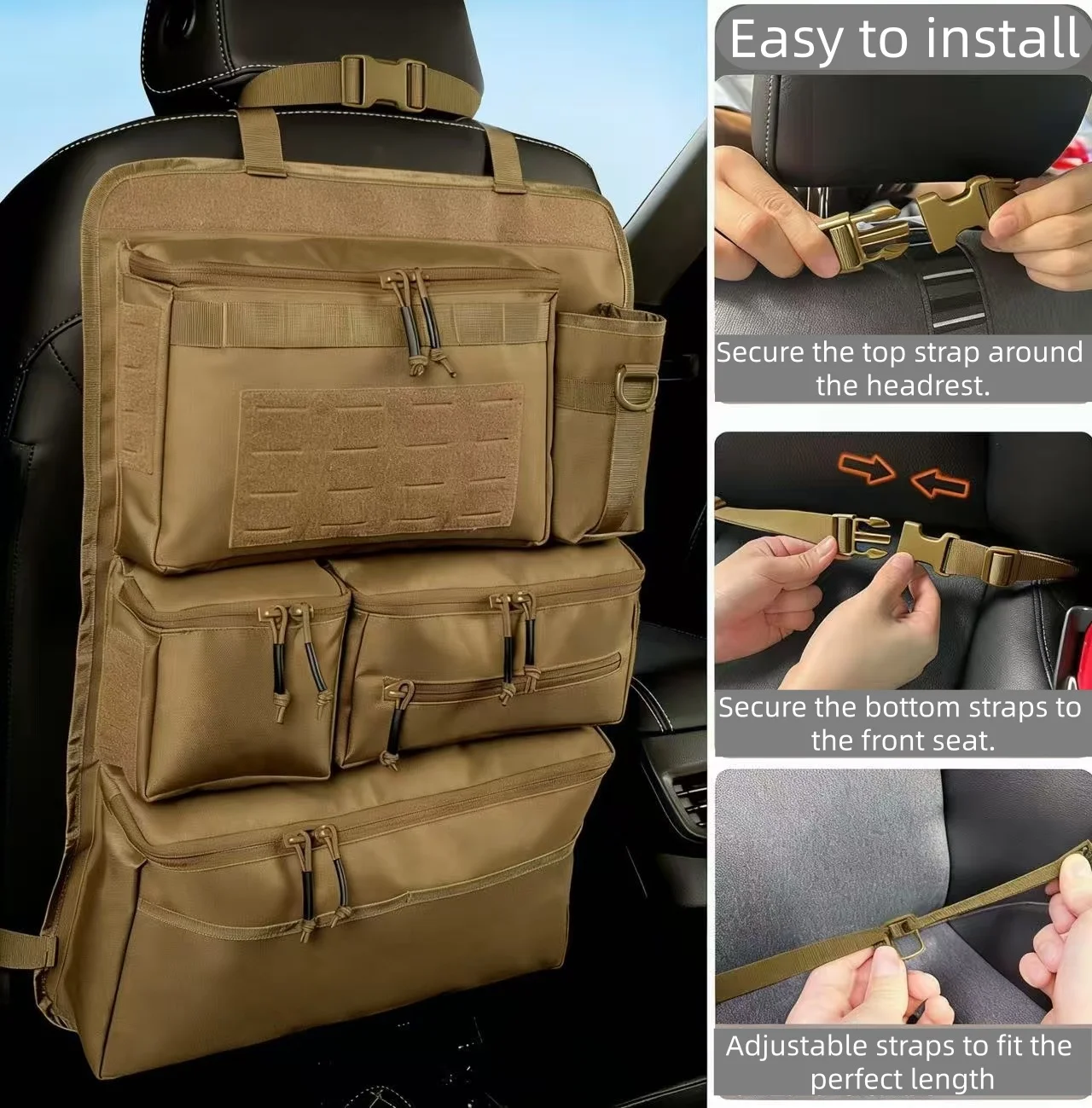 Multifunktionale taktische Gepäckorganizer-Tasche, hängende Rücksitz-Autotasche für Reisen und Roadtrips – Detail 5