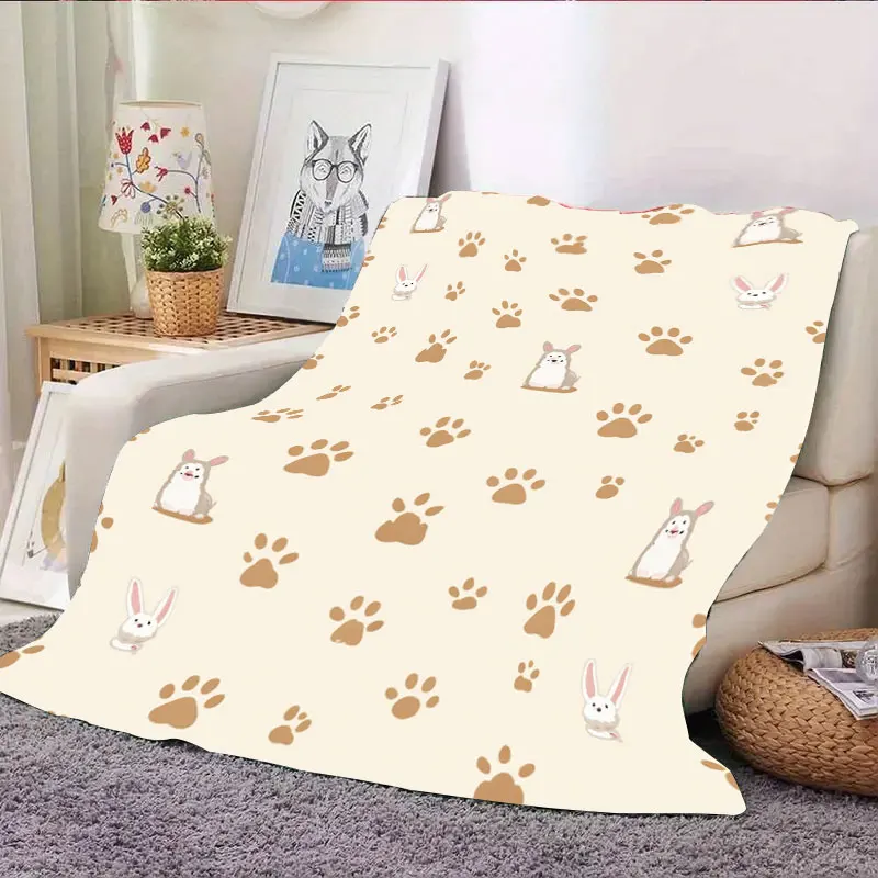 1 قطعة بطانية الفانيلا لطيف الأرنب وبطانية طباعة باو لديكور المنزل المريح