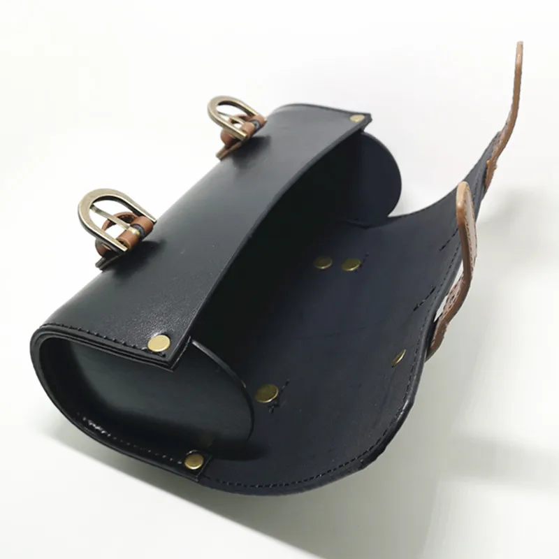 Q1102 Retro Bicycle Tail Bag Electric Bicycle Locomotive Saddle Tool Bag Leather Color Matching Series