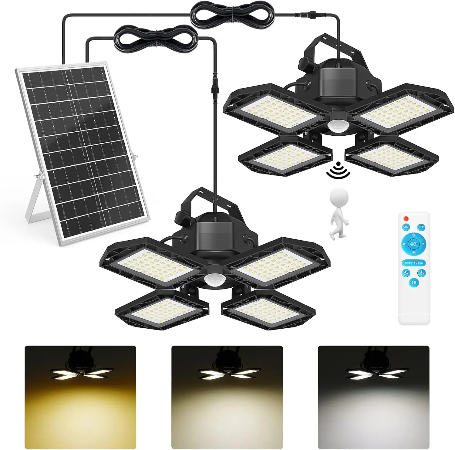 

Solar Outdoor Lights 3 Colors 4-Leaf, 4 Modes with Remote, Waterproof Security Lamp for Garage Shed Home Barn Shop Gazebo (2 Pac