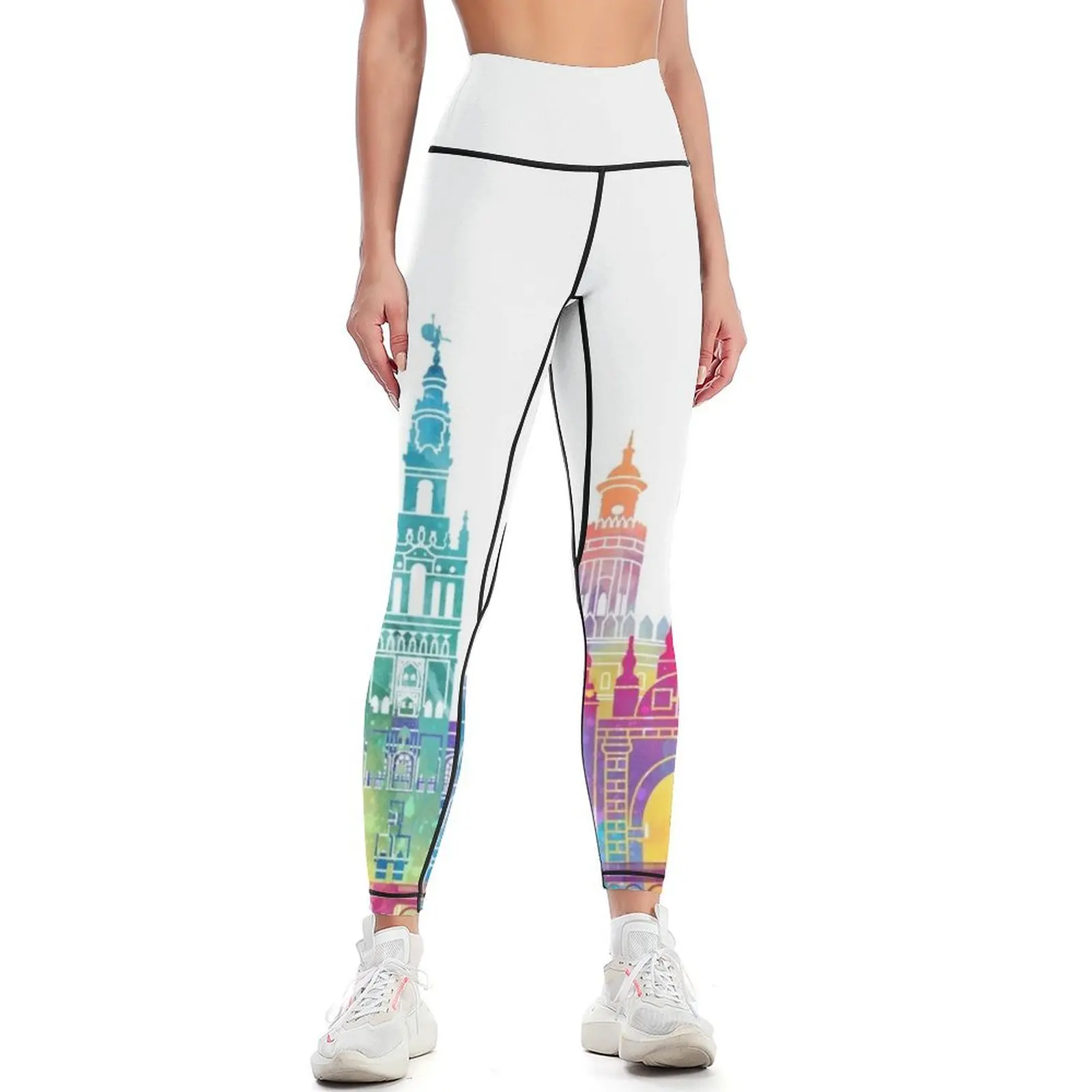 Seville landmarks watercolor poster Leggings Women's fitness sporty woman gym push up fitness Womens Leggings