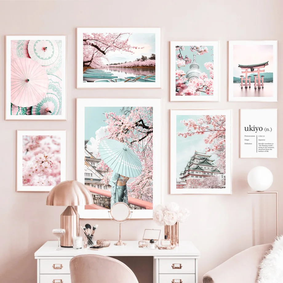 Mount Fuji Sakura Umbrella Japanese Girl Wall Art Canvas Painting Nordic Posters And Prints Wall Pictures For Living Room Decor