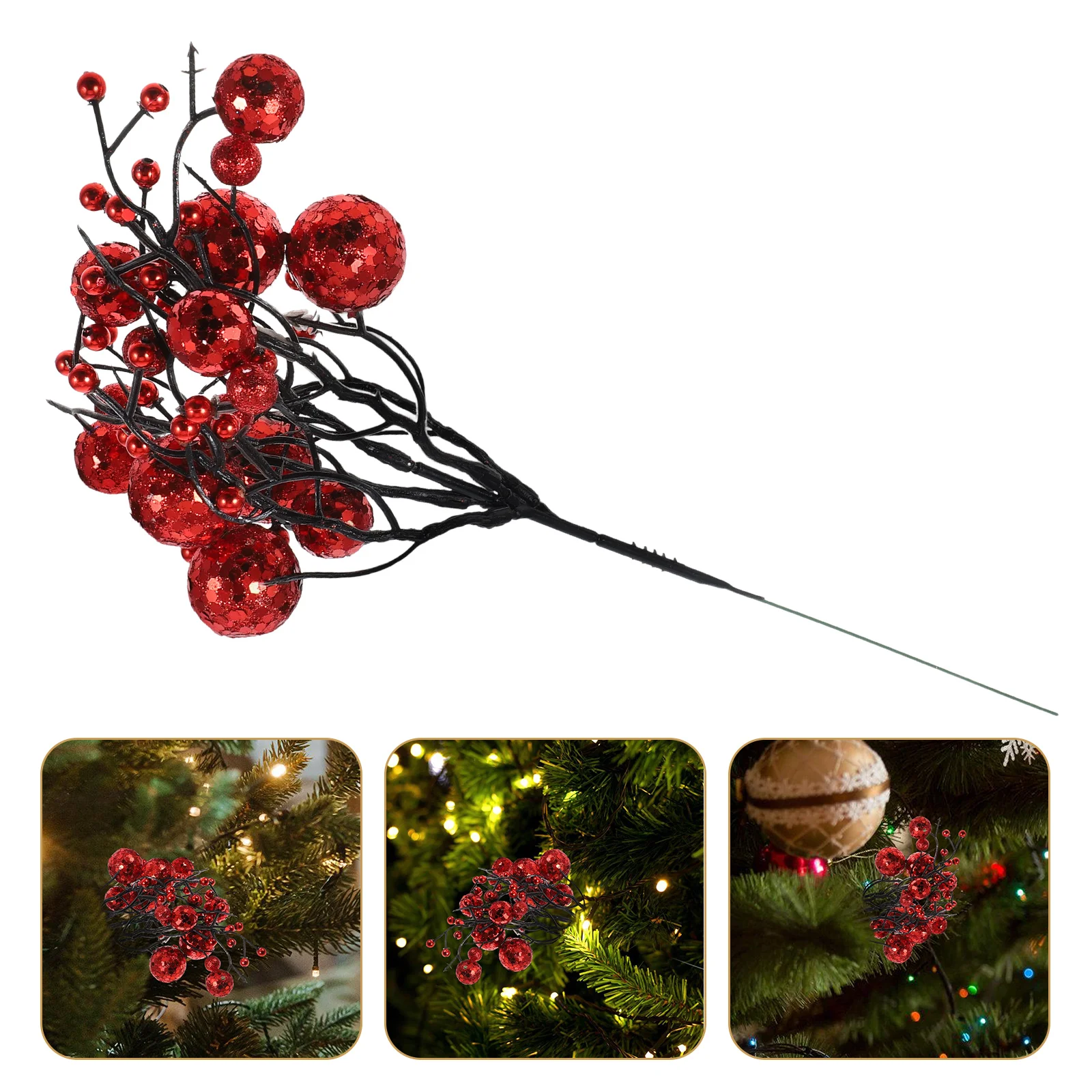 

1pcs Artificial Berry Glitter Picks For Christmas Tree Red Picks for Christmas Tree Glitter Stems Wreath DIY Decorations