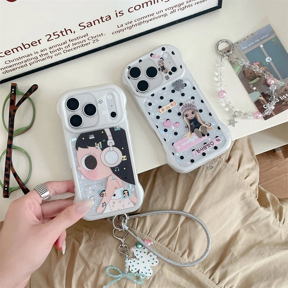 

Fashion Cute Cartoon Girl Shell Pattern Sweet Phone case for iPhone 17 16 15 16 Pro Max 17 Pro Funda Wiht Chain Shockproof Cover