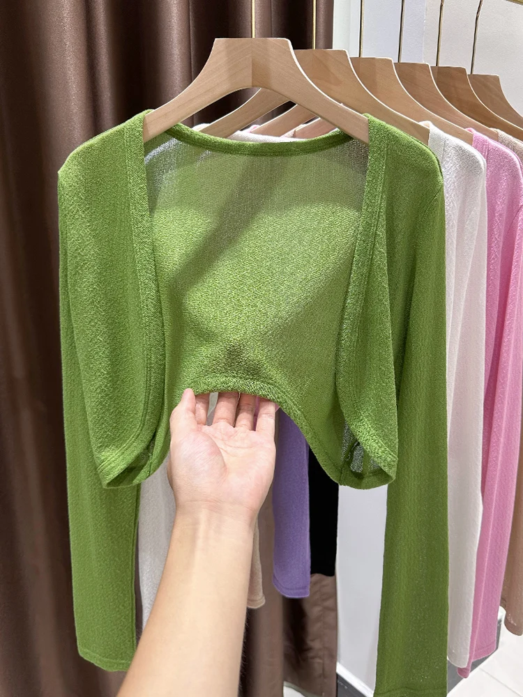 

Летний кардиган из ледяного шелка для женщин, вязаный, с уникальным дизайном, мягкий, сетчатый, для повседневной носки