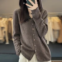 Cardigan à Capuche en Cachemire 100% Laine Mérinos pour Femme, Pull Solide, Tricot Chaud 1