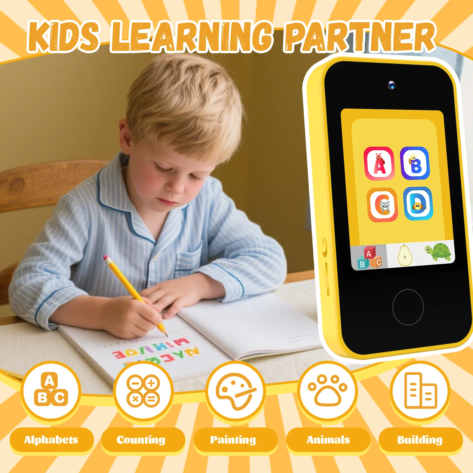 Kinder-Smartphone-Spielzeug mit Dual-Kamera, 1080P HD, Lernspiele, Musikplayer, Sicherheitsmodus, Frühlernspielzeug, Geburtstagsgeschenk für Jungen und Mädchen – Detail 8