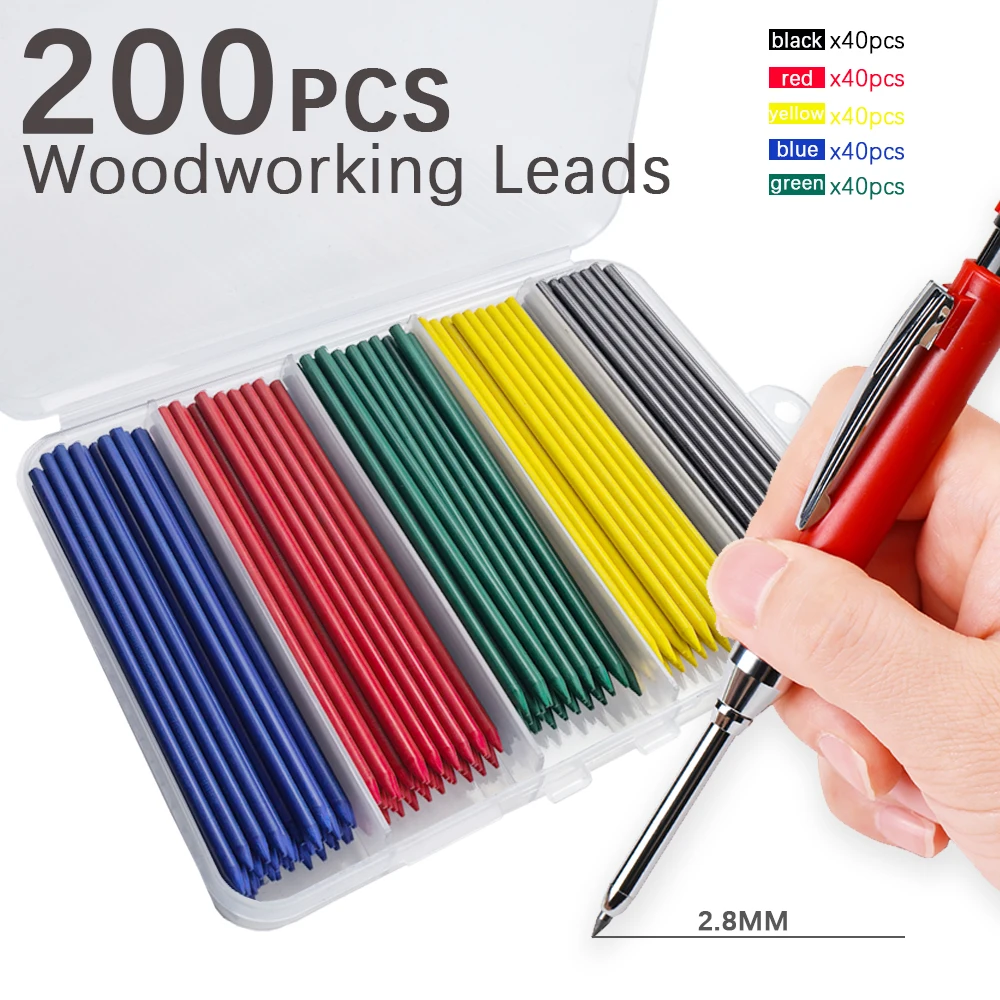 

200pcs/box Large Capacity 2.8mm Woodworking Mechanical Pencil Leads, 5Color 2B Replacement Lead, Architects' Marking Accessory
