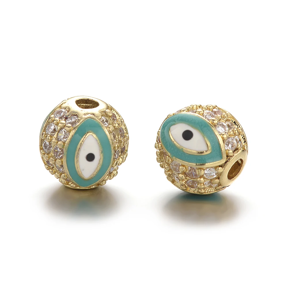Wholesale CZ Micro Pave Enameled Smiling Face Brass Ball Beads Diy Loose Bead Jewelry Handmade Accessories 10 MM  Beads Bracelet