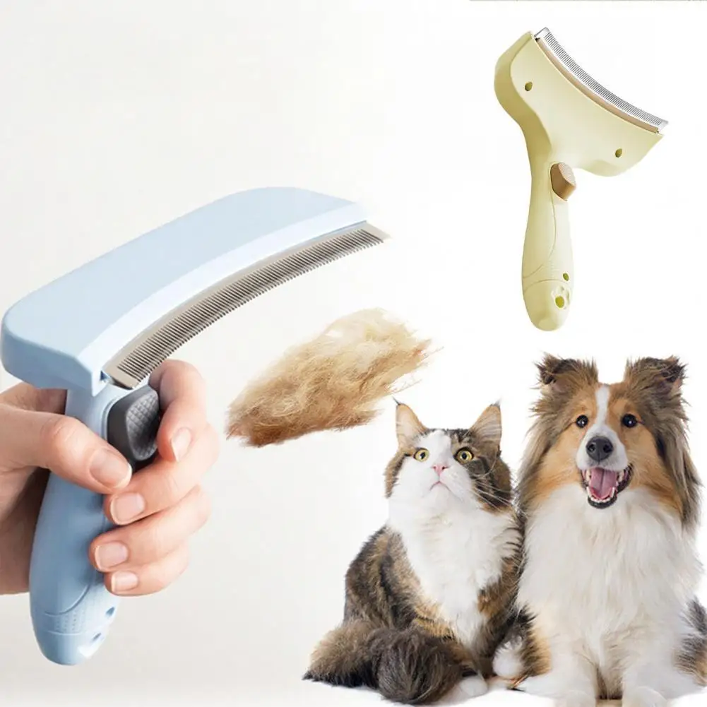 Undercoat Rake for Pets Curved Pet Grooming Brush with Self-cleaning Feature V-shape Deshedding Comb for Dogs Cats for Shedding