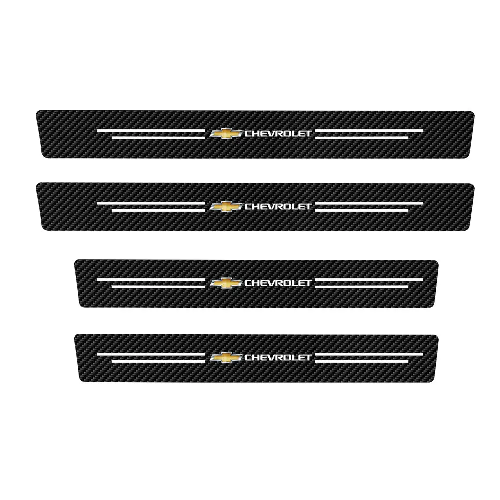 4pcs Car Door Sill Strips New Leather Anti Scratch Badge Stickers For Chevrolet Captiva Cruze Silverado Spark Silverado Traverse