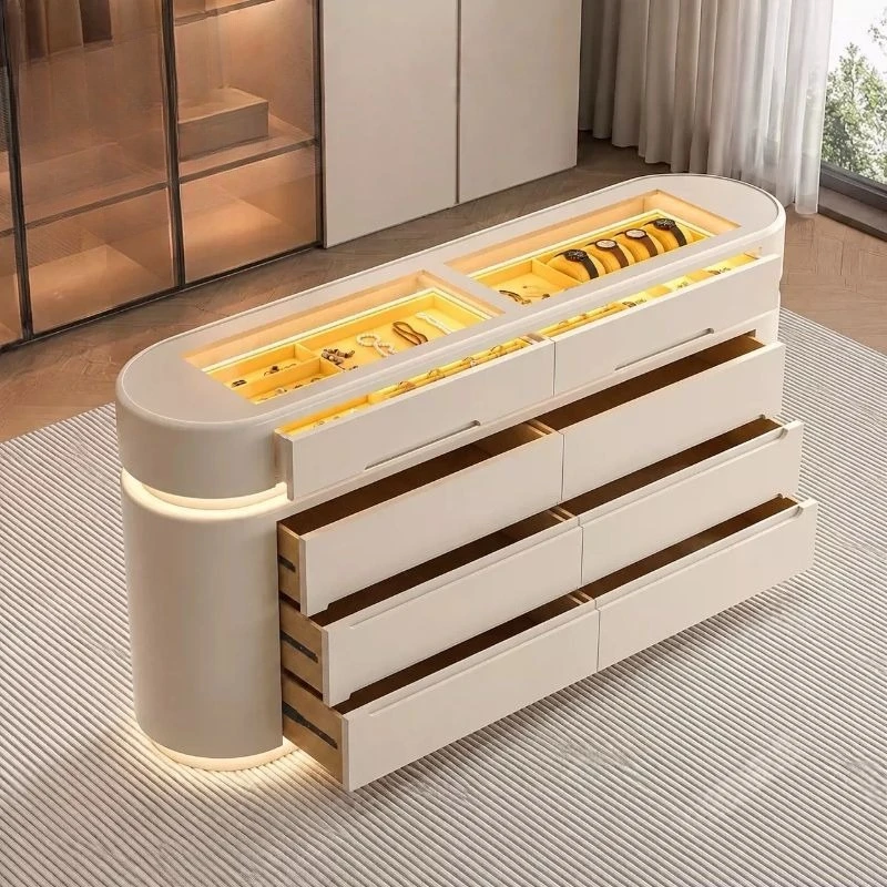 Light luxury cloakroom jewelry cabinet, home floor storage, bedroom cream wind chest