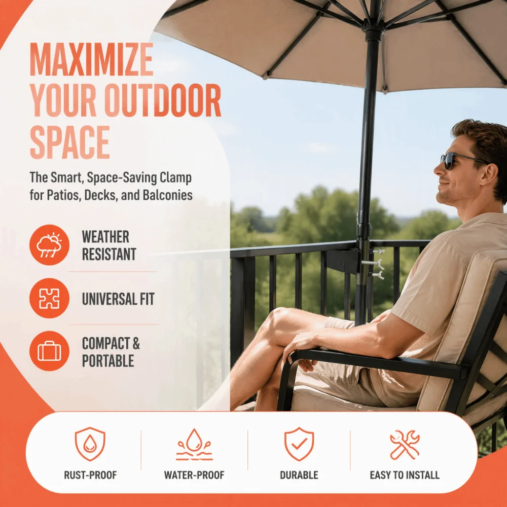Adjustable Umbrella Clamp Bracket Water-proof Anti-rust Deck Umbrella Mount Easy To Install Shock-proof Parasol Fixing Clip