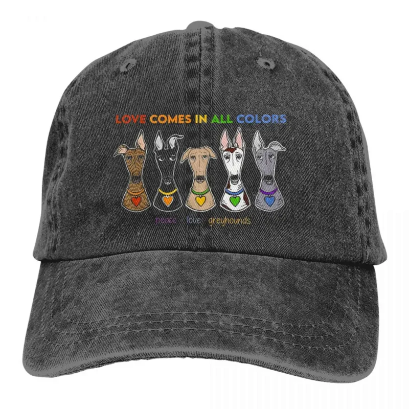 Washed Men's Baseball Cap Peace Love Pride Graphic Trucker Snapback Caps Dad Hat Geryhound Greyhounds Dog Golf Hats