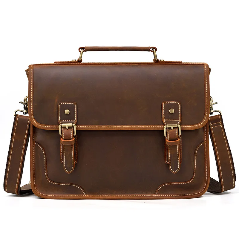 Retro herren Aktentaschen Tasche Für Dokumente Anwalt/Büro Tasche Für Männer Handtasche Schulter Tasche Laptop Tasche Männer Echte leder Aktentasche