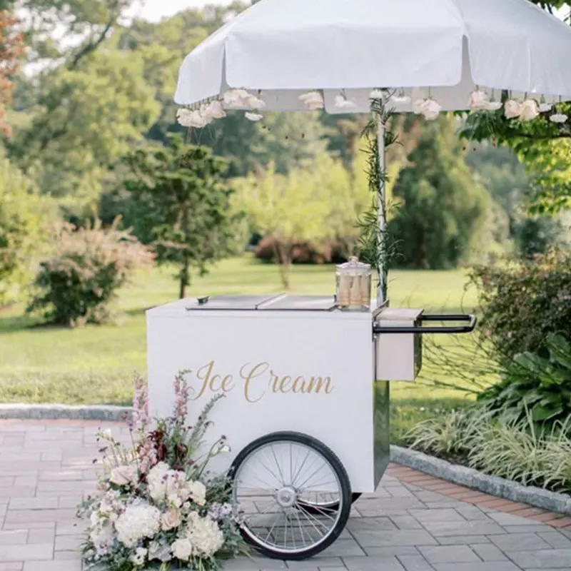 Factory Price One Stop Customized Cold Drink Cart Candy Cart Mobile Ice Cream Cart For Business With Umbrella