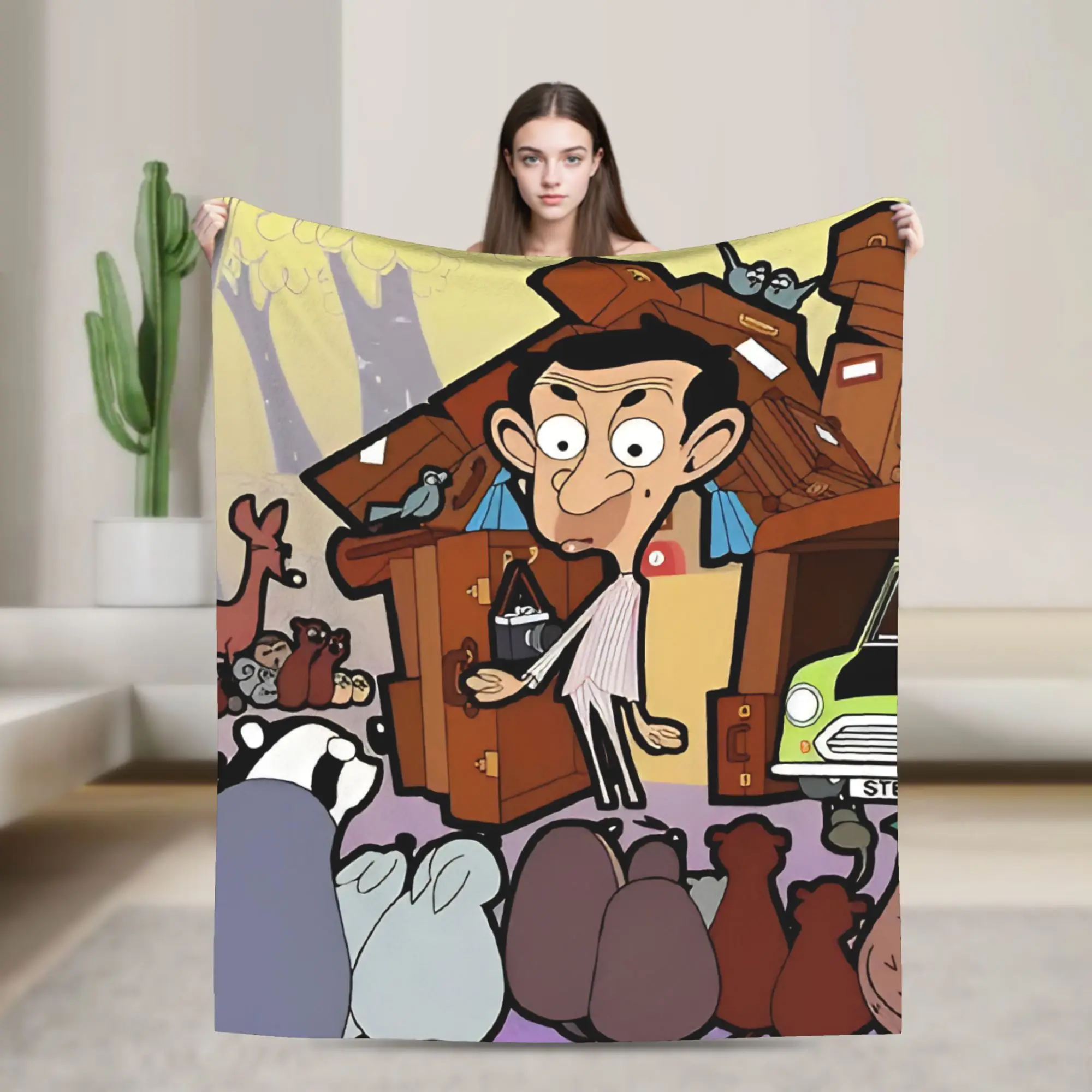 Mr. Beans  Knitted Blanket Cartoon   Flannel Throw Blanket Summer Air Conditioning Printed Lightweight Bedsprea,