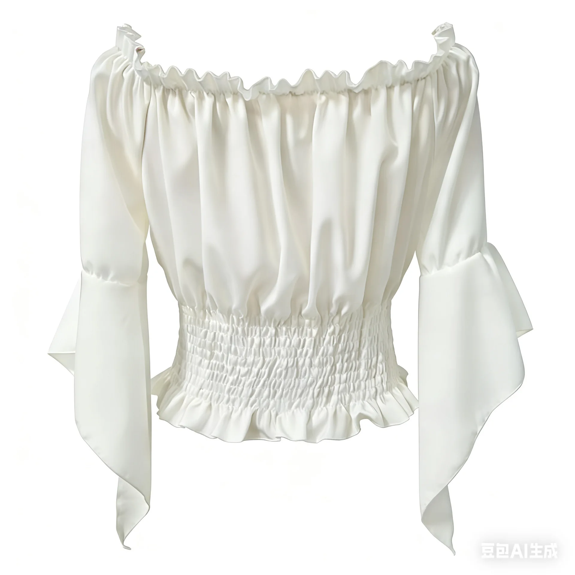 Damen Renaissance Bauernbluse, schulterfreies Hemd mit Trompetenärmeln, Steampunk Piraten-Mittelalter-Kostüm, Korsett-Oberteil, Vintage – Detail 10