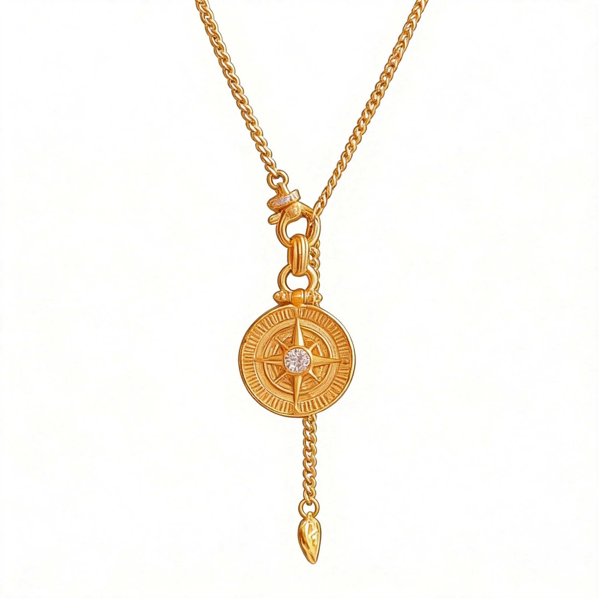 Chinese Style Vintage Lucky Gold Plated Star Compass Pendant Necklace Choker For Women Fortune Amulet Jewelry Daily Party Gift