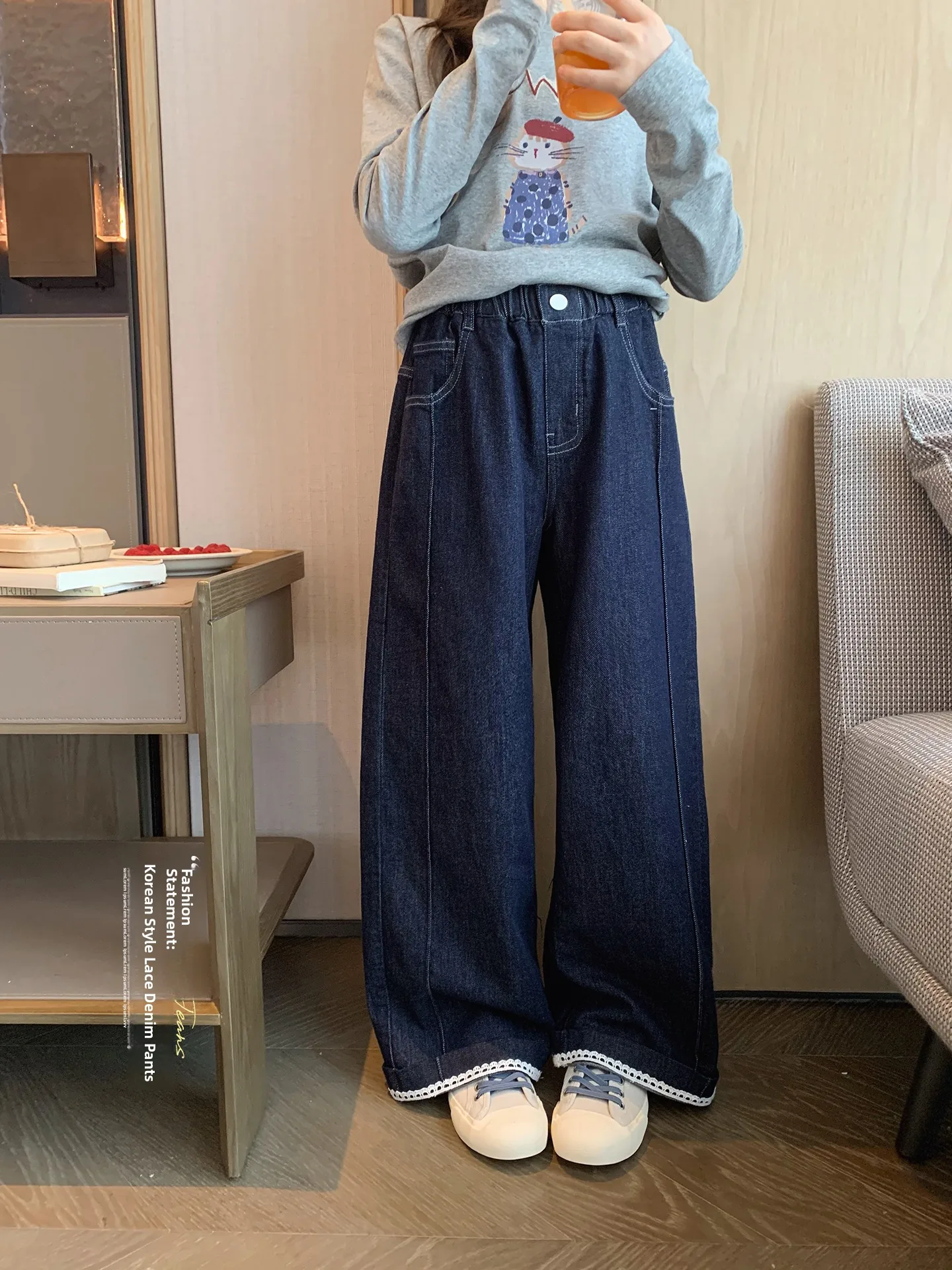 jeans-de-mezclilla-de-pierna-recta-para-ninas-color-azul-oscuro-estilo-coreano-con-ribete-de-encaje-pantalones-anchos-pa