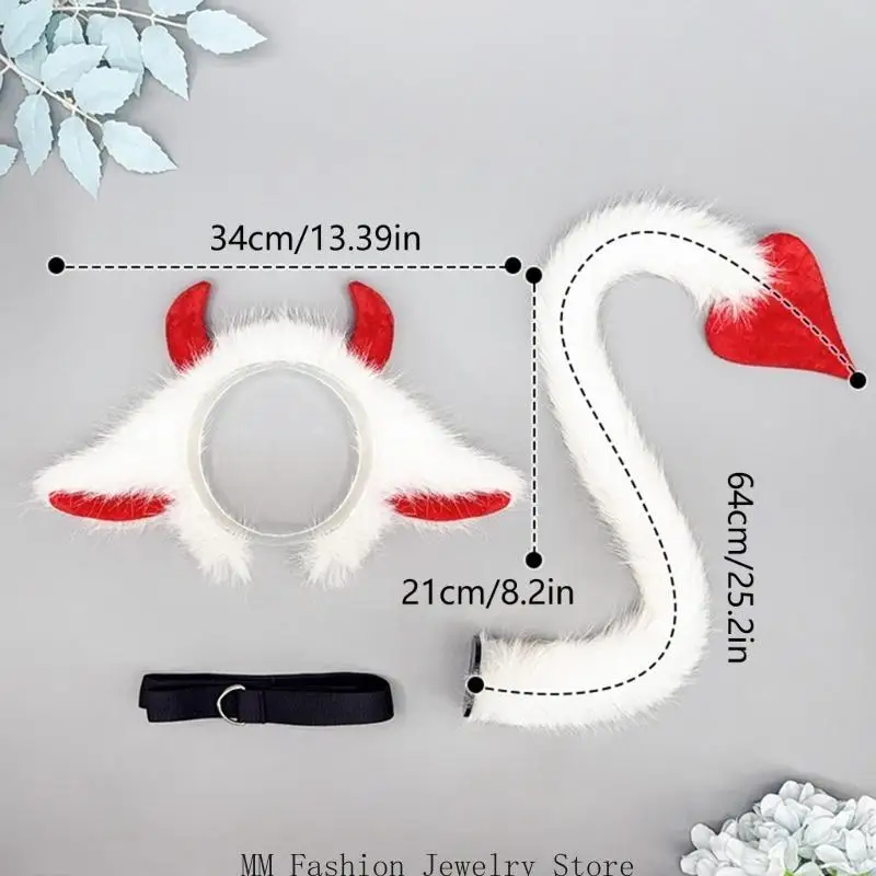 D0UB Animal Yak Kostüme Yak Ohren Stirnband mit Schwanz für Halloween Cosplay Party
