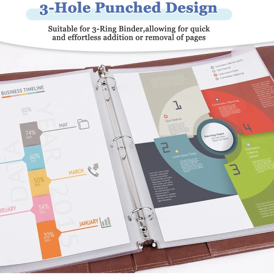 15 Pack Binder Pockets for 3 Ring Binder Organization Heavyweight Plastic Folder with SpaceSaving Closure Side Loading Letter S