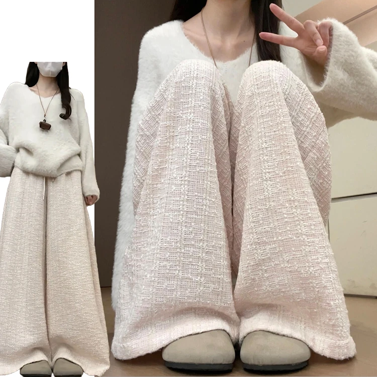 الوردي الحلو عادية مستقيم الساق السراويل النسائية الخريف الشتاء جديد تنوعا التخسيس عالية الخصر ثنى الطابق طول السراويل