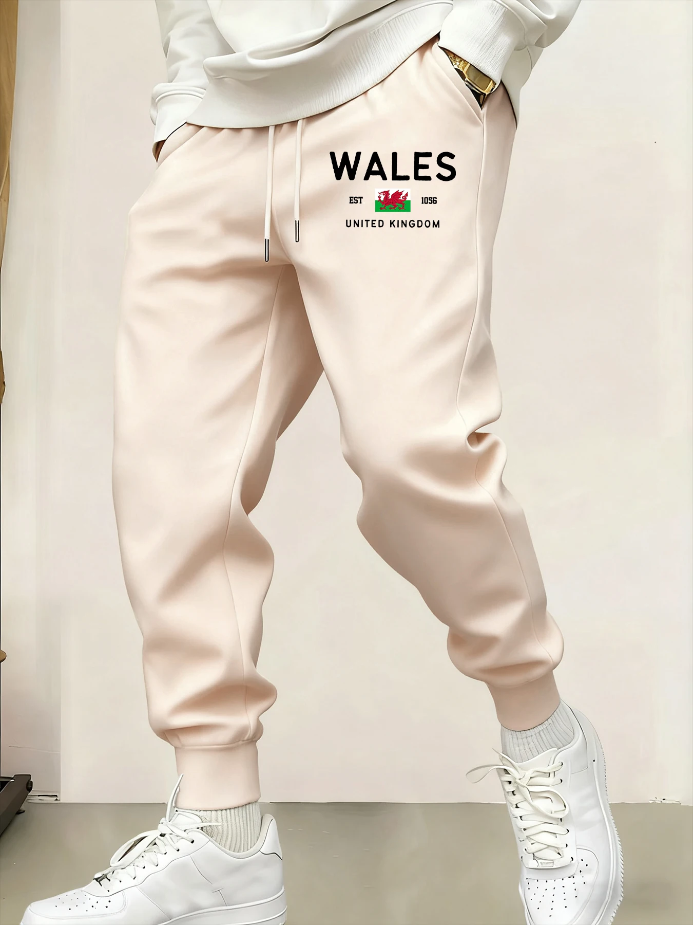 

Wales United Kingdom Est 1056 Print Man'S Sweatpants Casual Elastic Waist Pants Sports Drawstring Pant Soft Warm Unisex Britches