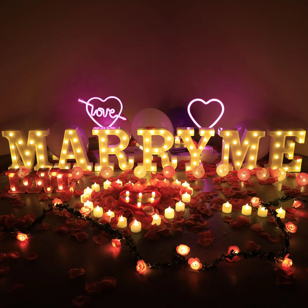 Led 3d English Letter Light Marry Me Marriage Proposal Night Lamp For Loves Wedding Party Romantic Outdoor Indoor Decor Light