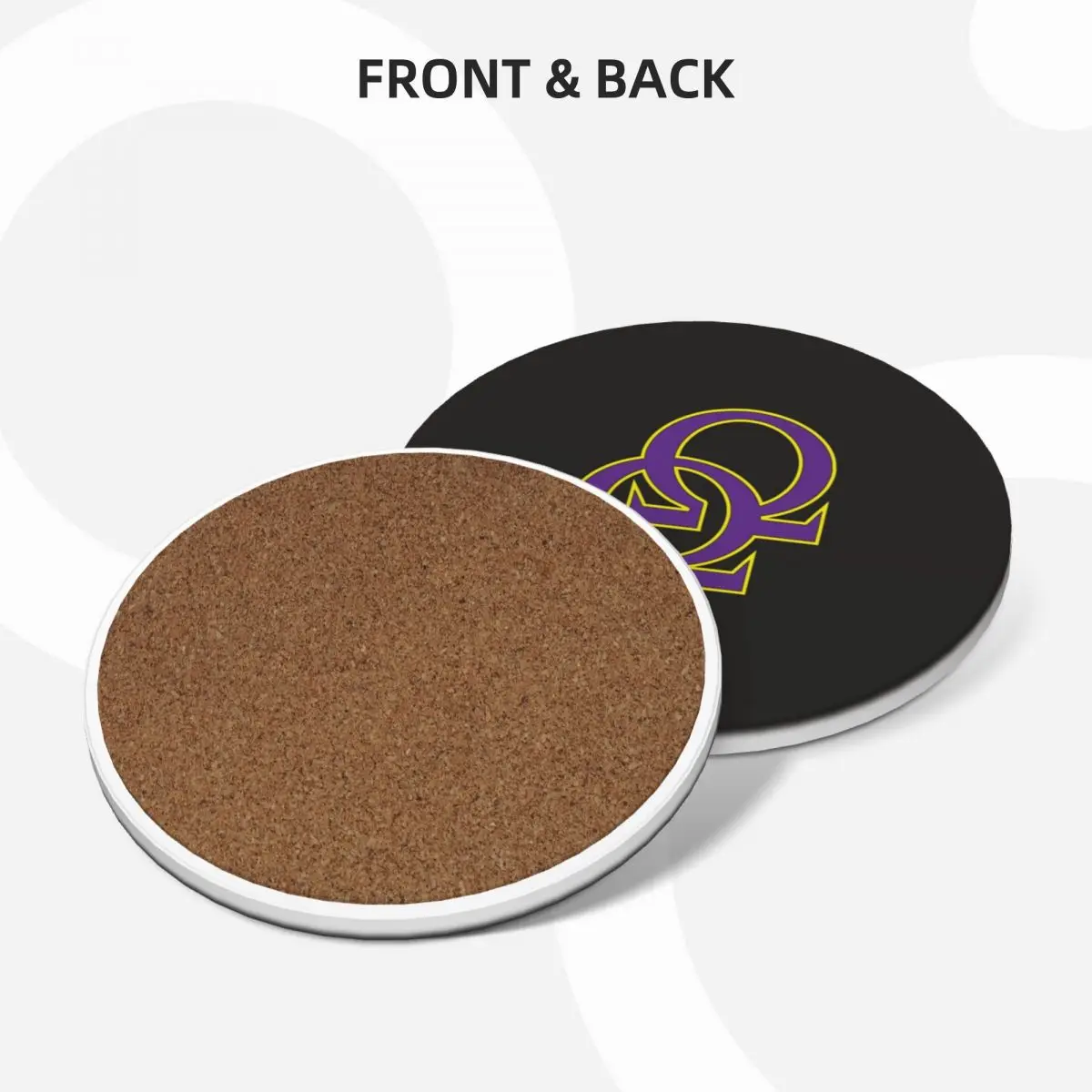 Que Double Omega Purple Gold Psi Phi Long T-Shirt Ceramic Coasters (Set of 4) household utensils kitchen Cup mat Coasters