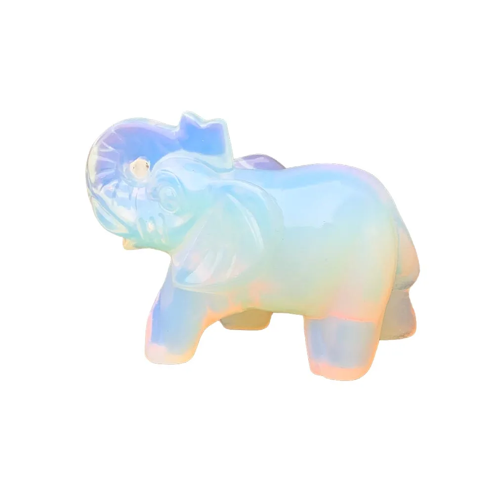 Opalite Elephant Statue Hand Carved Crystal Animal Figurine Reiki Healing Energy Stone Spiritual Luck Symbol Home Decor Gift