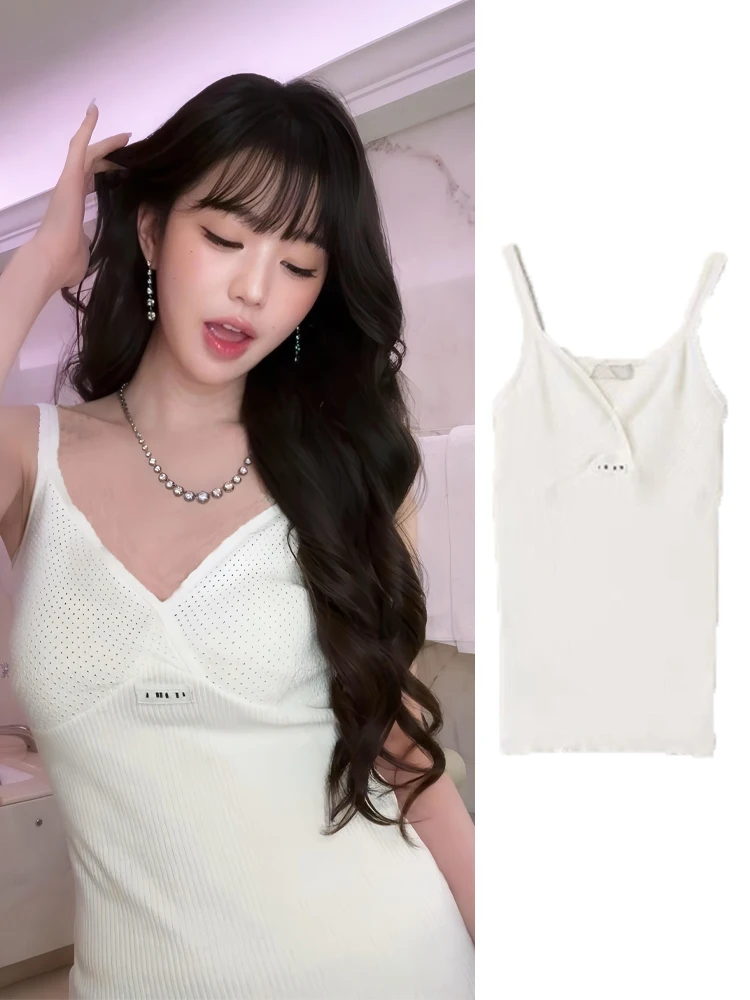 

Pure Color Backless Strap Knitted Vest High Version Original Label Sexy Micro Logo Slim Fit Women's Fashion Hollow out Design