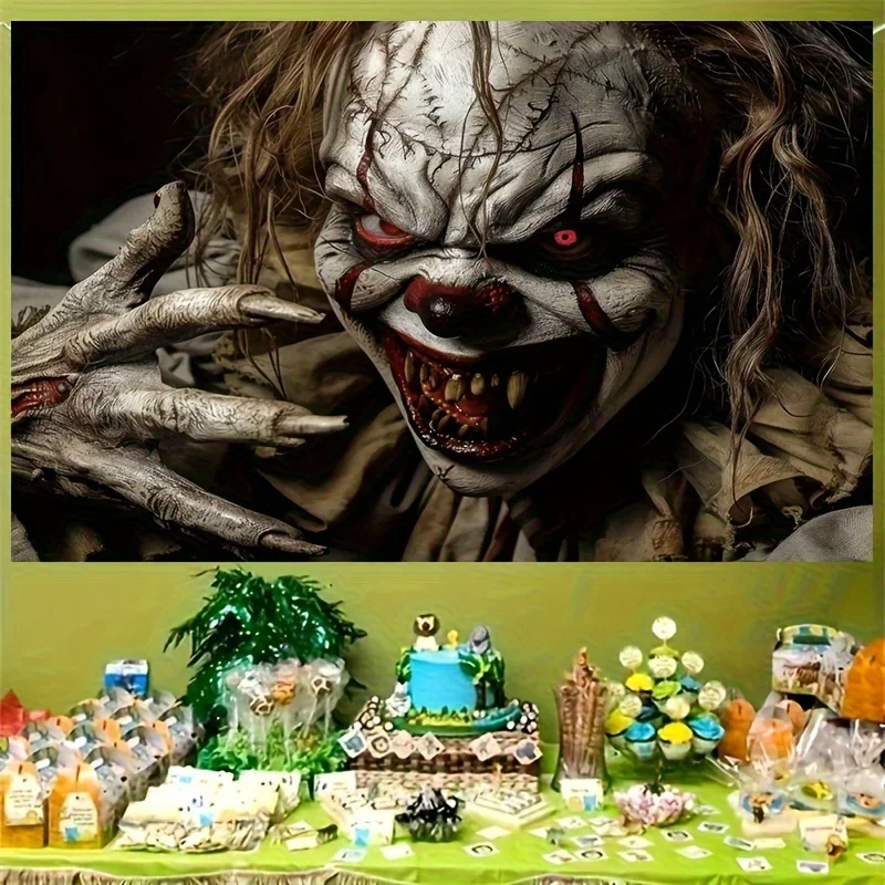 VIKAMA Sinister SMILE Night Demon Tapestry Clown Blood Eyes SHARP Claws ตกแต่งห้องตกแต่งปาร์ตี้ฮาโลวีน
