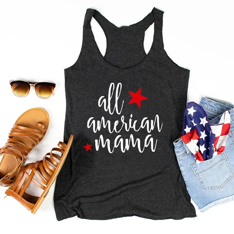 

All American Mama 4th of July Tank Tops Letter Womens Tops 4th of July Shirt Womens Clothes Casual L