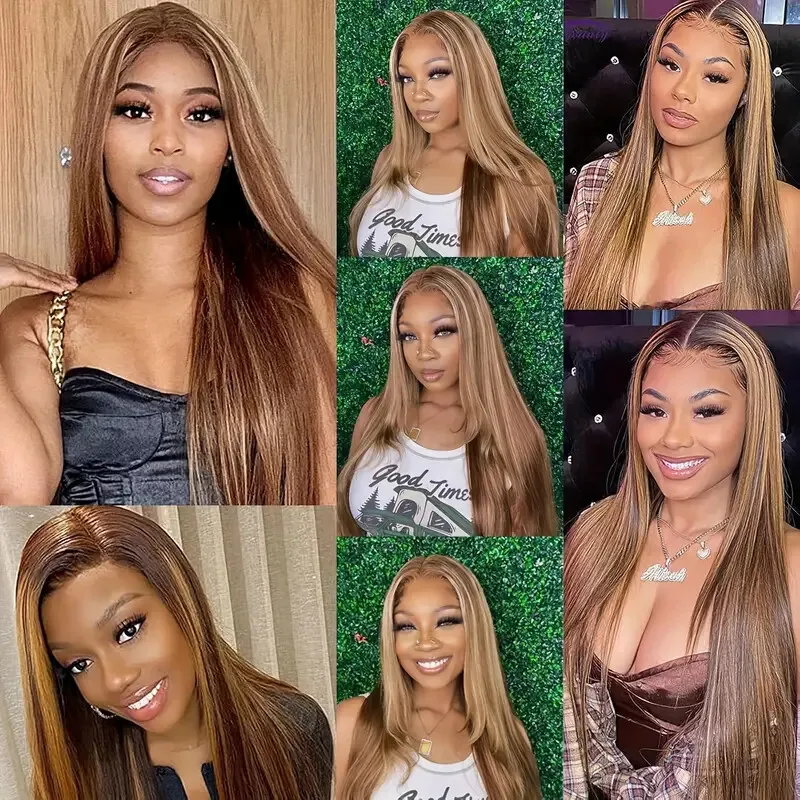 4/27 13x4 bone straight lace front human hair wigs pre plucked baby hair highlight 250 density full lace wigs 100% human hair