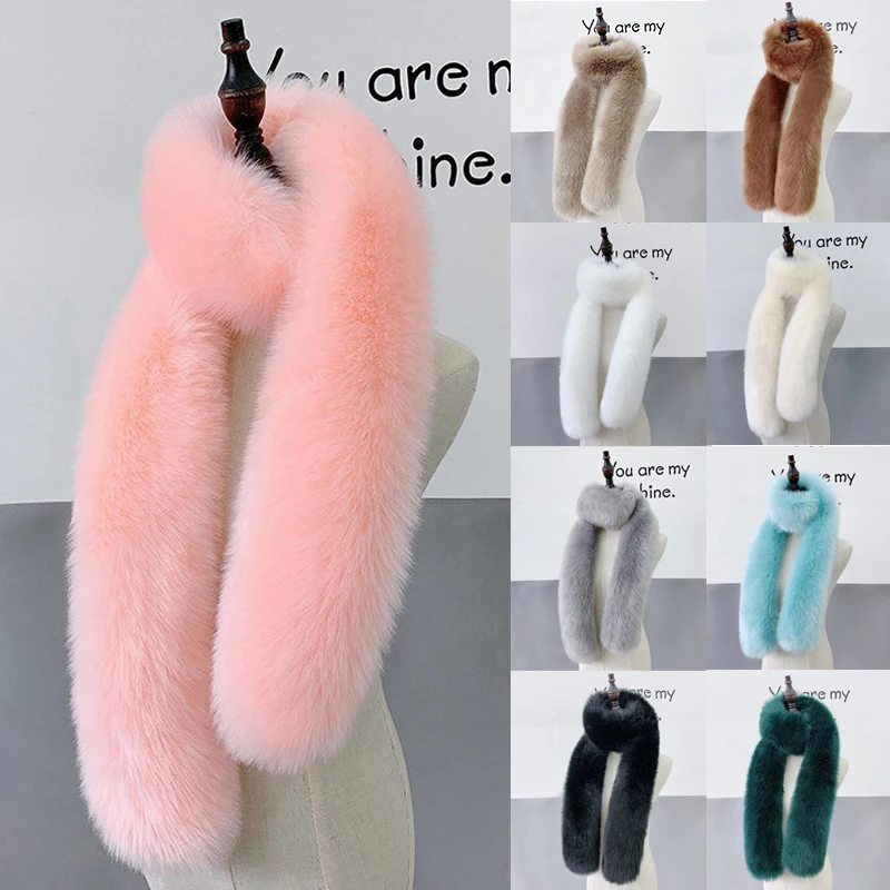 Warm Soft Fur Scarf for Women Faux Fox Fur Scarf Female Winter Fake Collar Long Plush Fur Shawl Cloak Girls Clothes Accessories