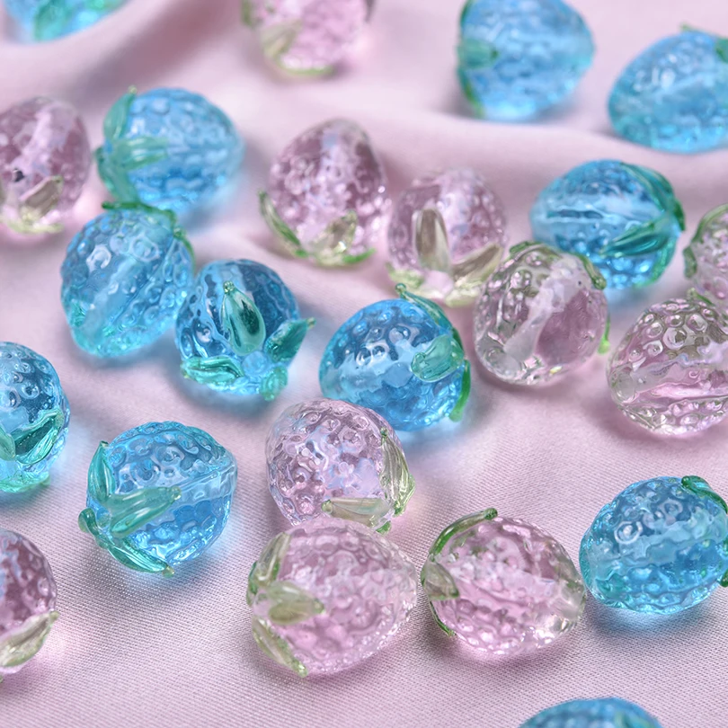 10pcs Pink/Blue Crystal Strawberry Beads For Jewelry Making Supplies Girl Accessories Fruit Spacer Bead DIY Bracelet Accessories