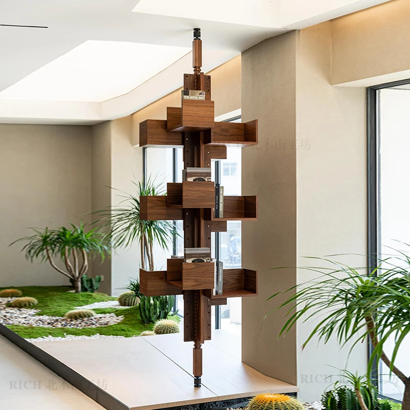 

North American Walnut Bookshelf Rotatable Adjustable Albero Shelf Showroom Model Room Designer Corner Solid Wood
