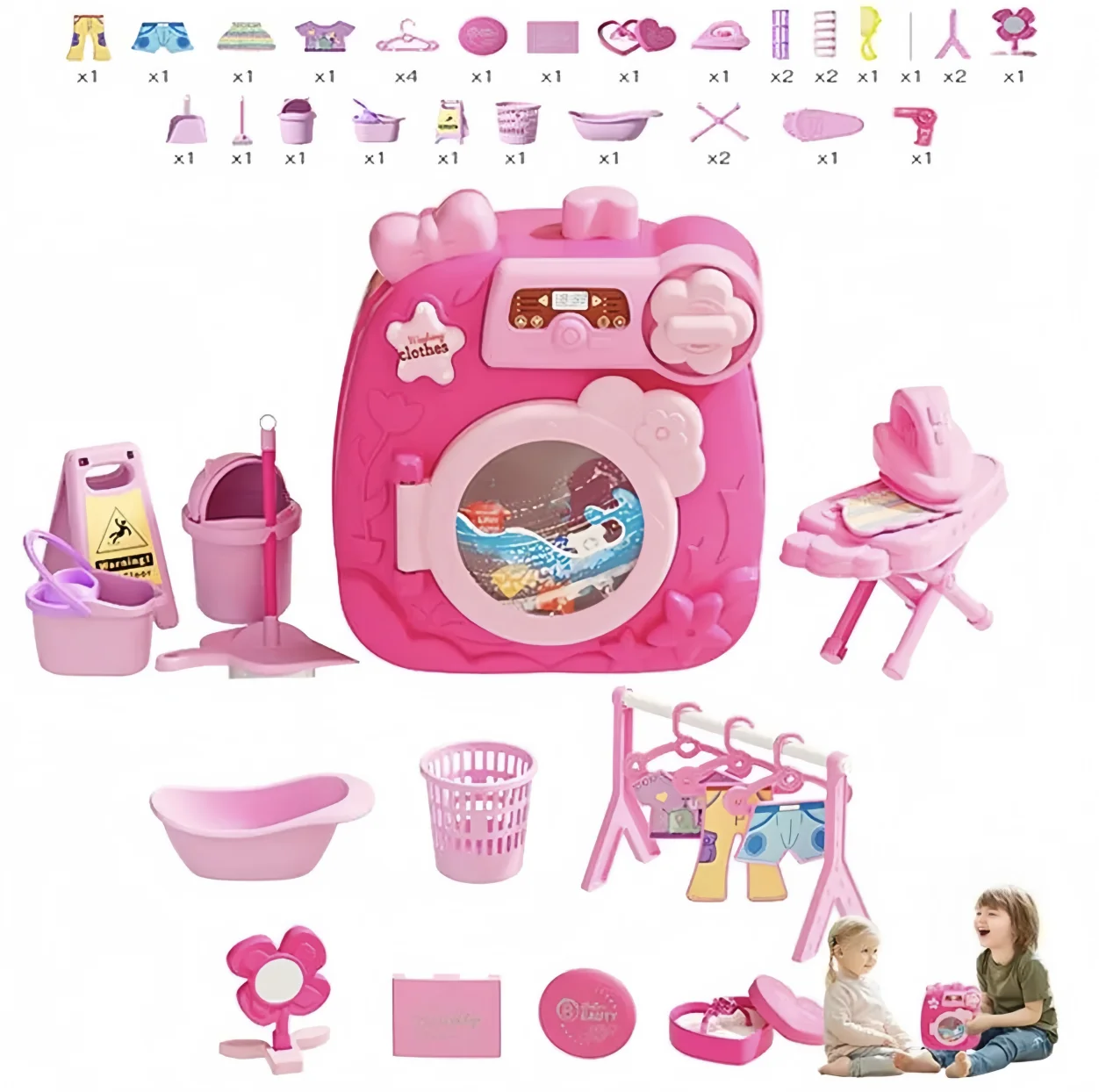 Children's Toy Washing Machine and Dryer, Portable Dollhouse Furniture Washing Machine, Educational Toys for Boys and Girls