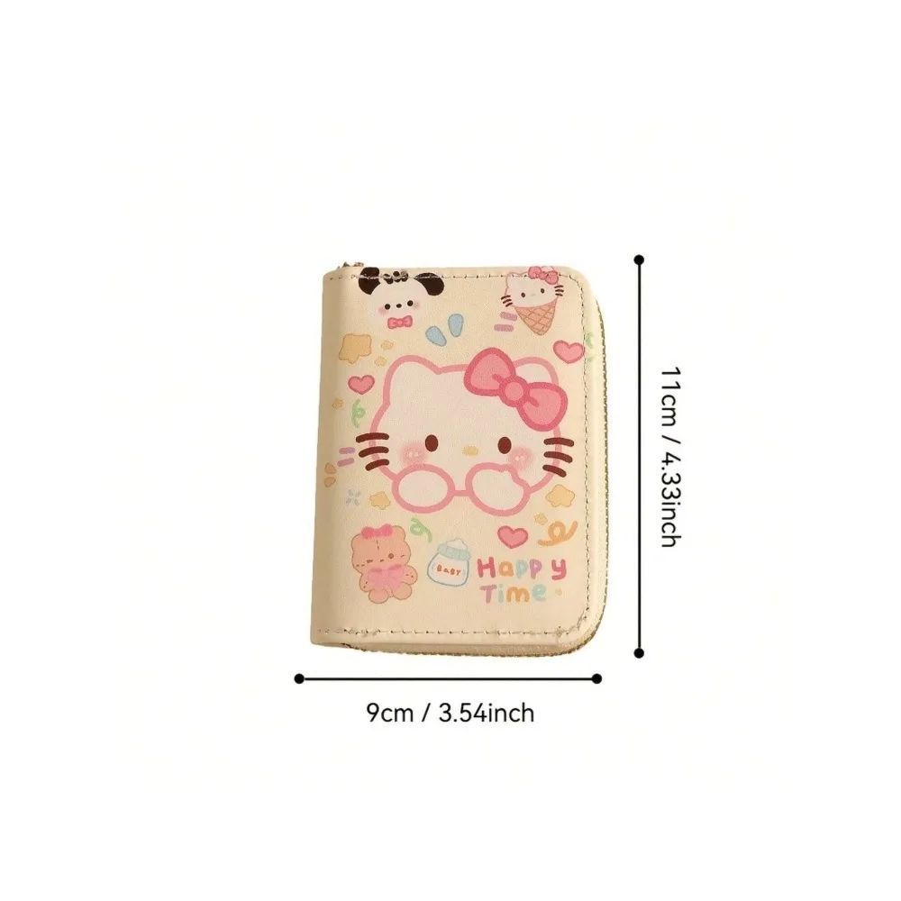 Sanrio Hello Kitty Sac de rangement pour porte-cartes de crédit Portefeuille mignon à fermeture éclair avec plusieurs emplacements pour cartes, adorable pour portefeuille de mode