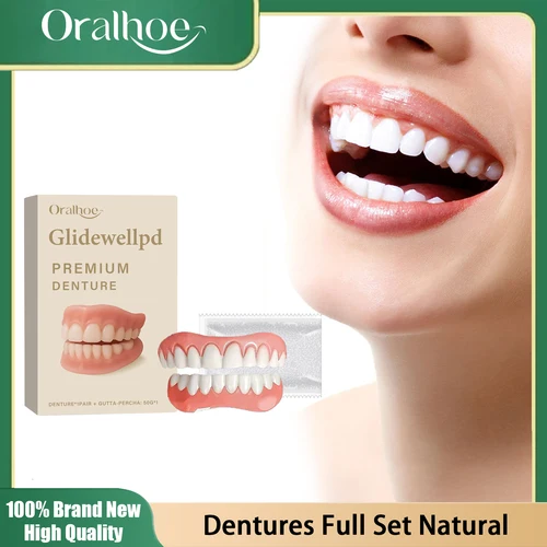 Imagen 1 del producto Dentaduras postizas de silicona suave, juego completo de dientes postizos naturales, ajuste perfecto, cubierta de encías, diente roto faltante, carillas dentales superiores e inferiores