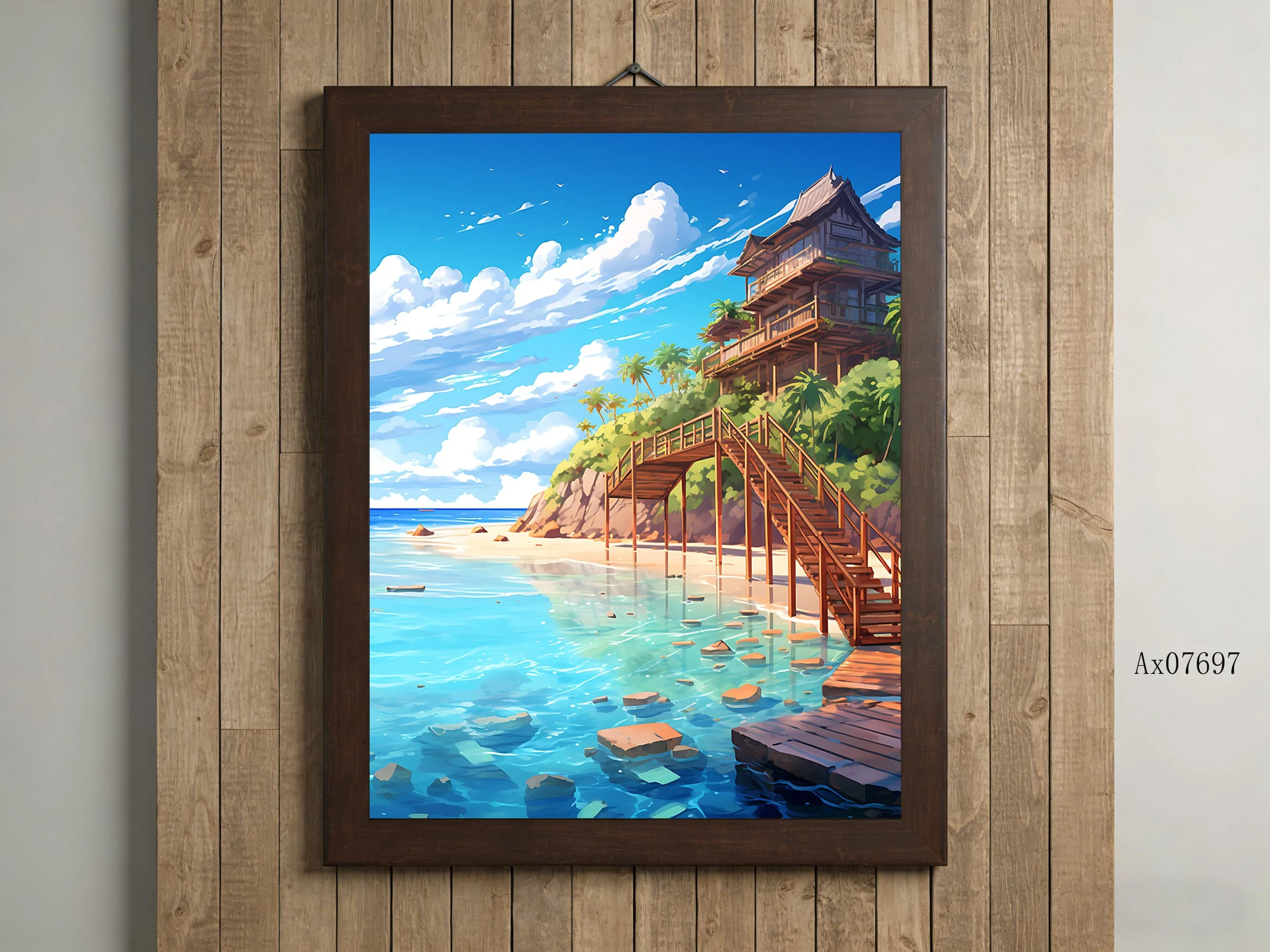 Valley Bay Village Sunset Tropical Coast Canvas Painting Unframed Home Living Room Bedroom Wall Mural for Ornamental Decor