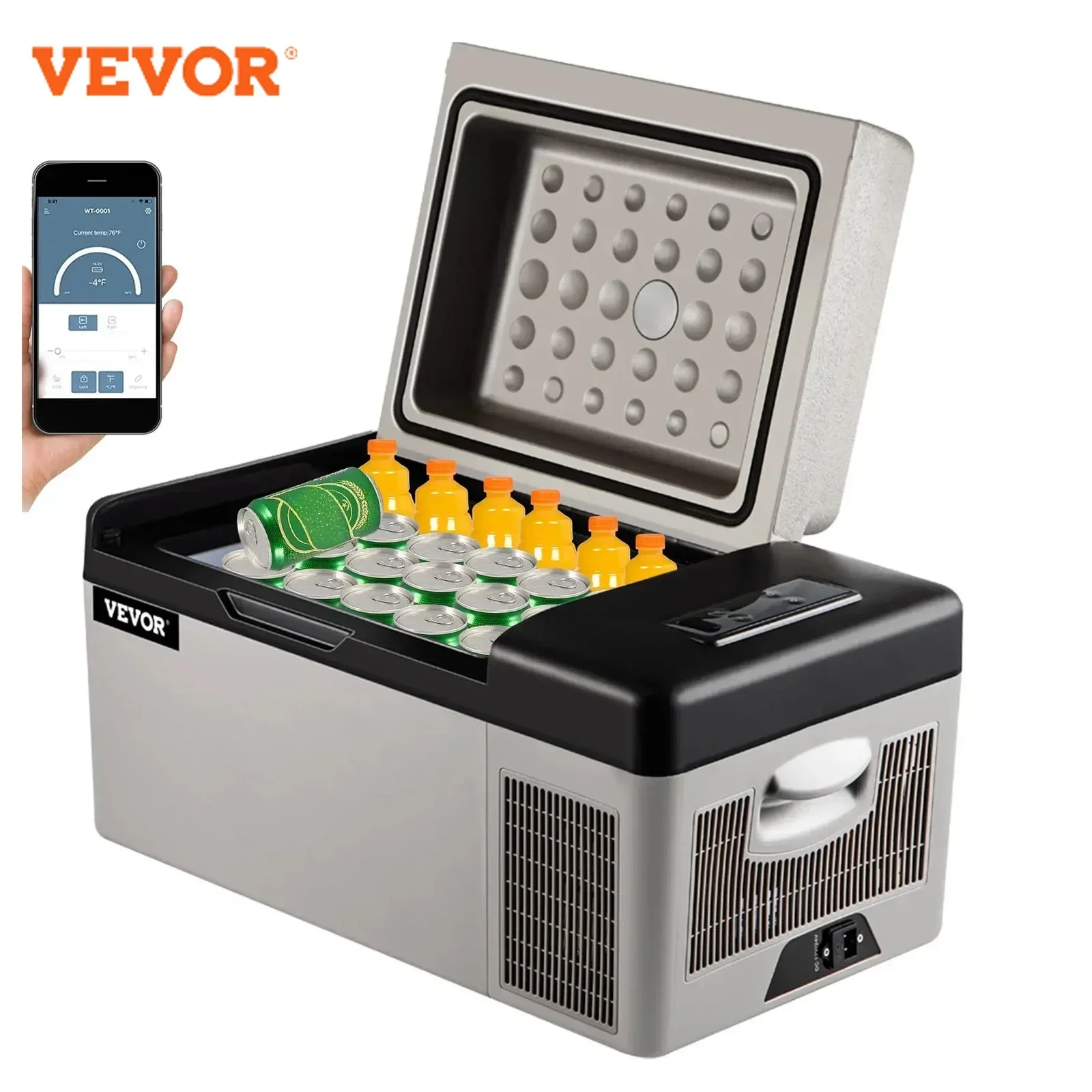 Refrigerador para Auto VEVOR de 20L, Refrigerador Portátil Pequeño con Compresor, Mini Enfriador Eléctrico para Viajes, Pesca y Actividades al Aire Libre