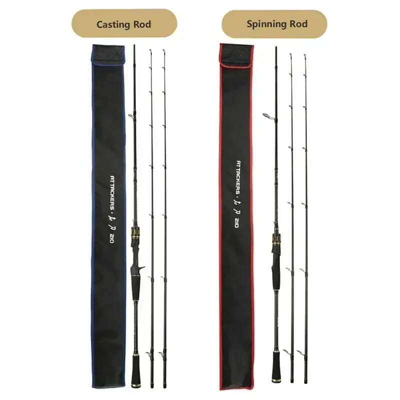 Carbon Spinning Fishing Rod with 2 Tips M and MH 1.98m 2.13m Fast Action Baitcasting Rod Light Weight 7-30g Test