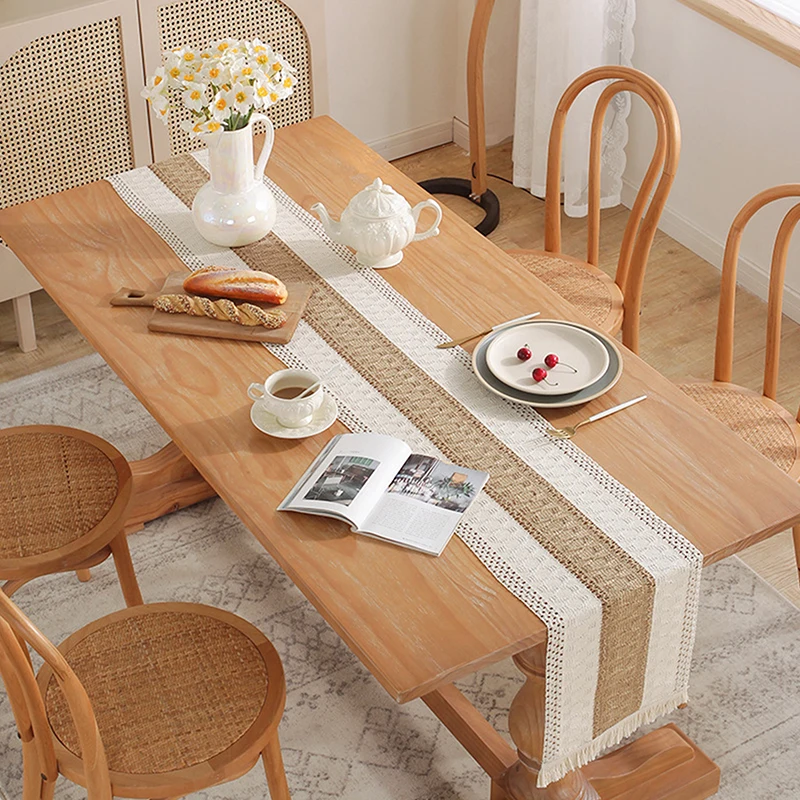 Simples luz luxo corredor de mesa algodão juta emenda estilo boêmio com borlas jantar decoração mesa casa