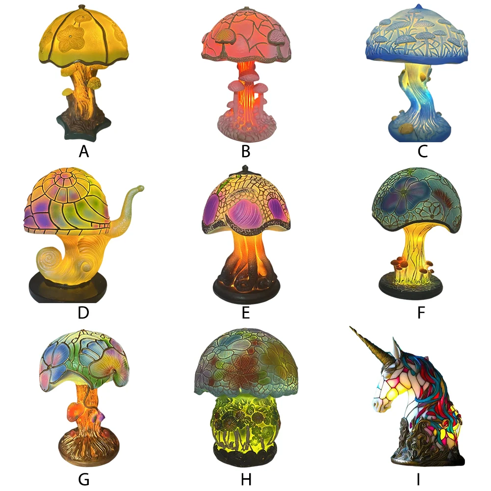 Colorful Retro Night Light Resin Crafts Plant Statues Ornaments Atmosphere Light Fantasy Bright Bedroom Bedside Decor