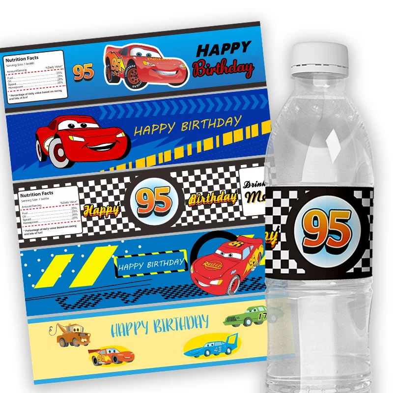 24pcs Custom Disney Pixar Cars Lightning McQueen Mineral Water Bottle Labels Kids Birthday Party Decor Stickers Decorations