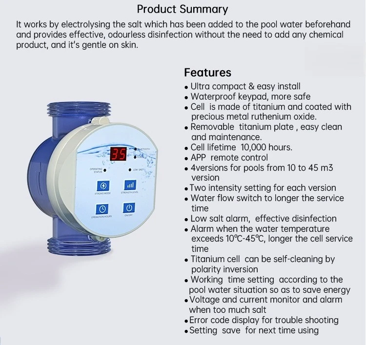 Salt Chlorine Generator for Pool, Electrolytic Chlorinator System, Inground/Above Ground Pool Water Purifier